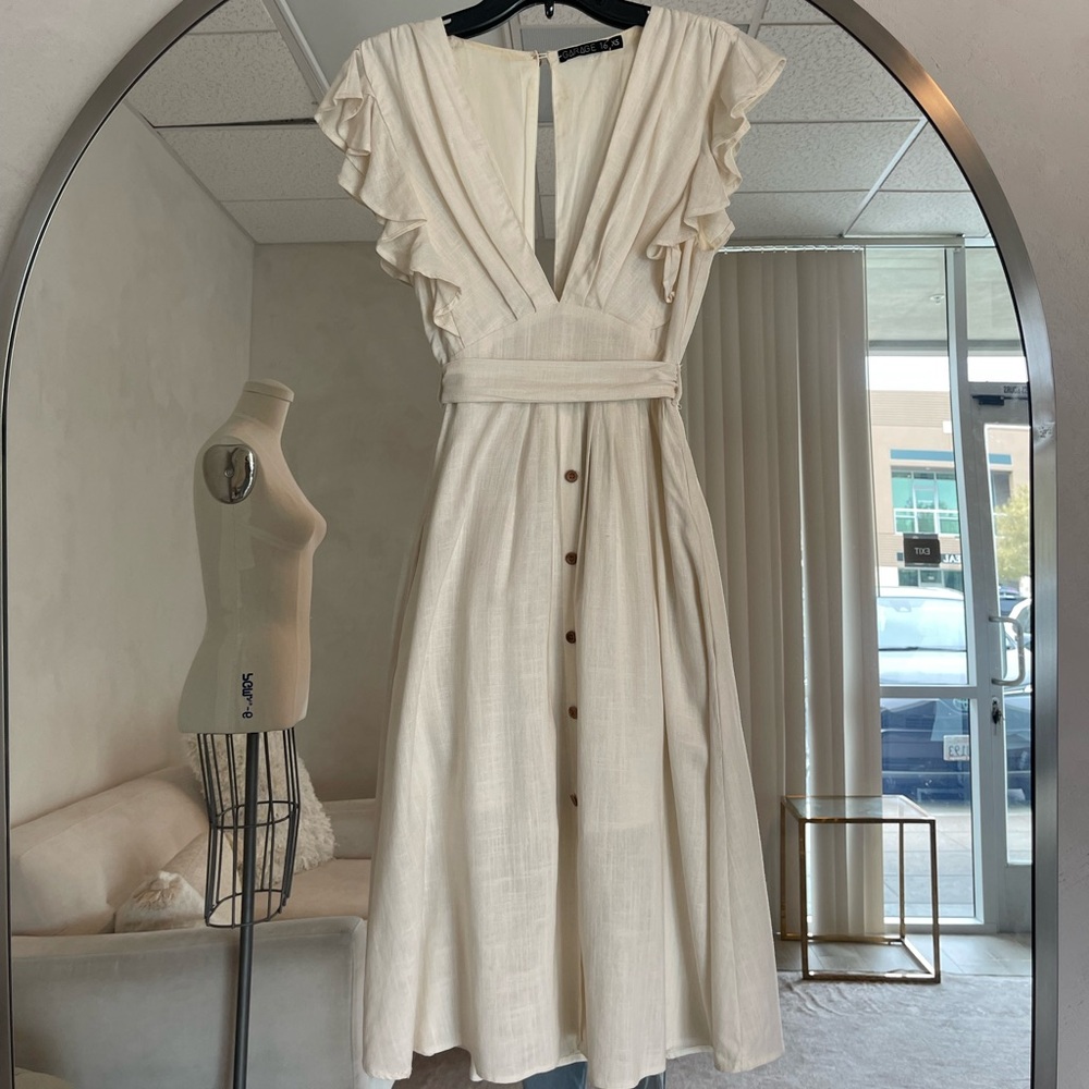 CREAM OFF WHITE LINEN SUMMER DRESS | Sz XS